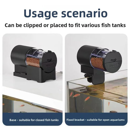 Programmable Automatic Fish Feeder. 100ML Battery Powered for Aquariums and Accessories. Vacation Use. Easy to Install