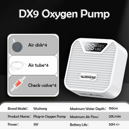 3W Aquarium Oxygen Pump, Oxygenator Outdoor Fish Tank Usb Rechargeable, Mute Dual/Four Outlets
