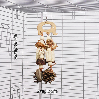 Bird Parrot Toy. Wooden Animal Shaped Rattan Ball.  Pine Cone, Corn, Wood Flower Slice. Gnawing Puzzle, Relieving Bird Toys