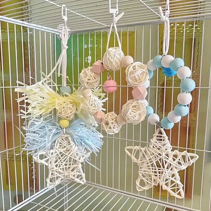 Parakeet Toys. Parrot Cage Bite Toys For Cockatoos, African Grey, Macaws, Love Birds. Fun And Durable.