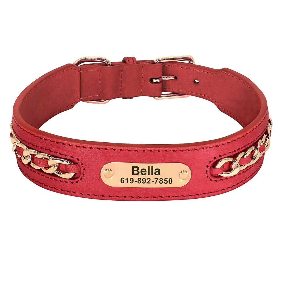 Custom Leather Dog Collar for Big Dogs. Genuine Leather ID Collar, Free Engraved Name For Small, Medium and Large Dogs. Metal Design