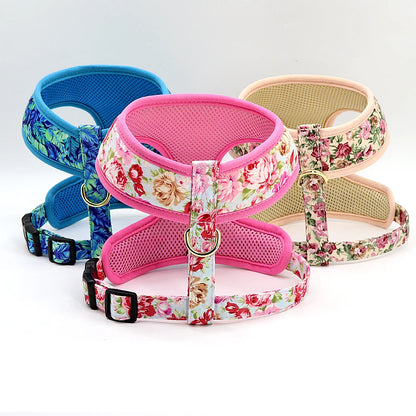 Cute Printed Dog Harness Leash Set. Soft Mesh Puppy or Cat Harness. Adjustable Walking Lead For Small & Medium Dogs & Cats