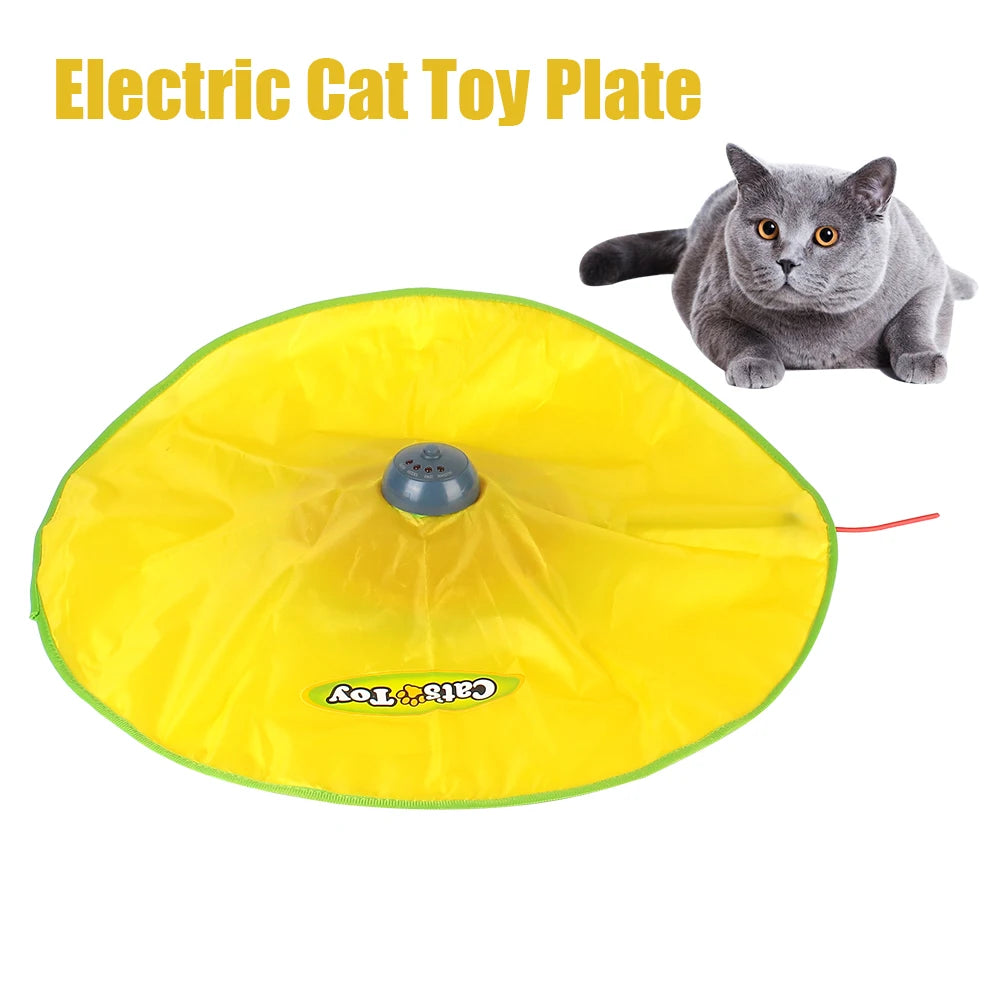 Interactive Pet Toy For Cat/Kitty. 4 Speeds Motion. Undercover Mouse Fabric Moving Feather. Electric Cat Toy Plate Automatic