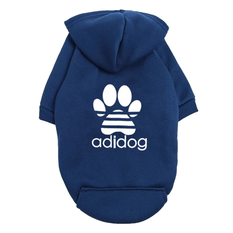 "Adidog" Style Dog Hoodie - Fleece Lined Pet Sweatshirt with Paw Logo - Casual Small Dog Outfit Jumper - Grey