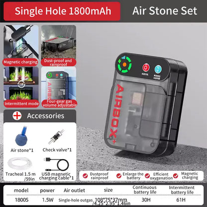 Aquarium Air Pump. Small Oxygen Pump, Lithium Battery, Magnetic Charging. Household, Outdoor. Waterproof & Portable. Silent