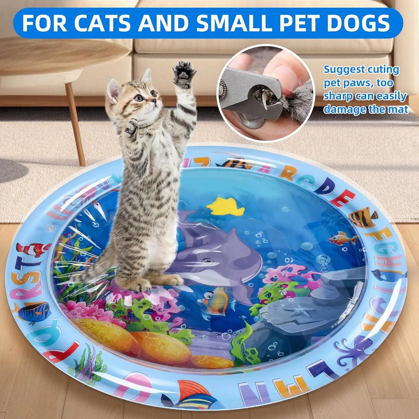 Pet Water Sensory Play Mat for Cats and Dogs. Thickened Cooling Pad. Interactive, Self Play Toy for Pets Indoor Activity