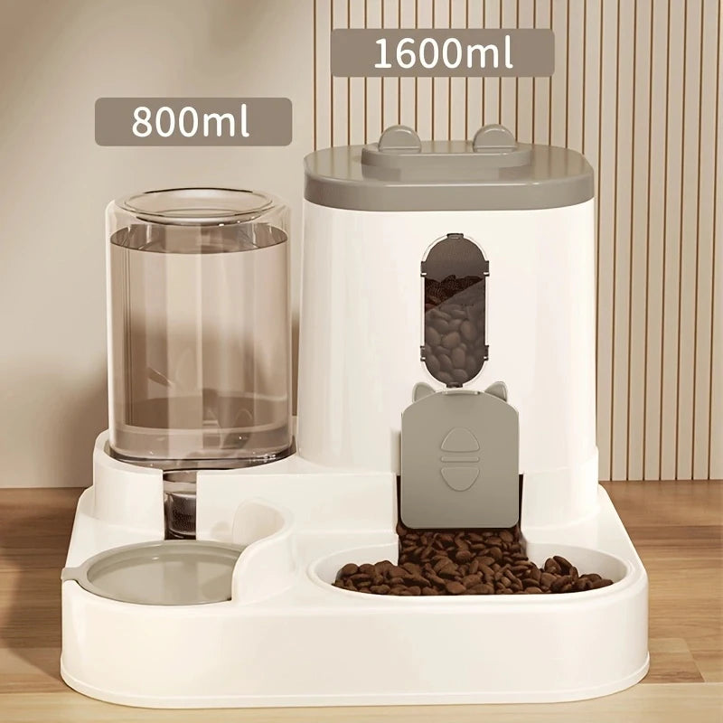 Pet large-capacity feeder, integrated, automatic water dispenser. Cat/dog food/water bowl.