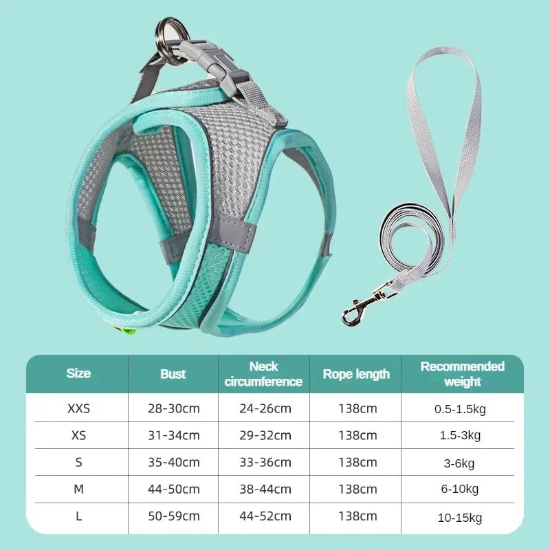 Puppy Harness Set. Adjustable Puppy and Cat Harness Vest. Small Dog Collar Pet Leash