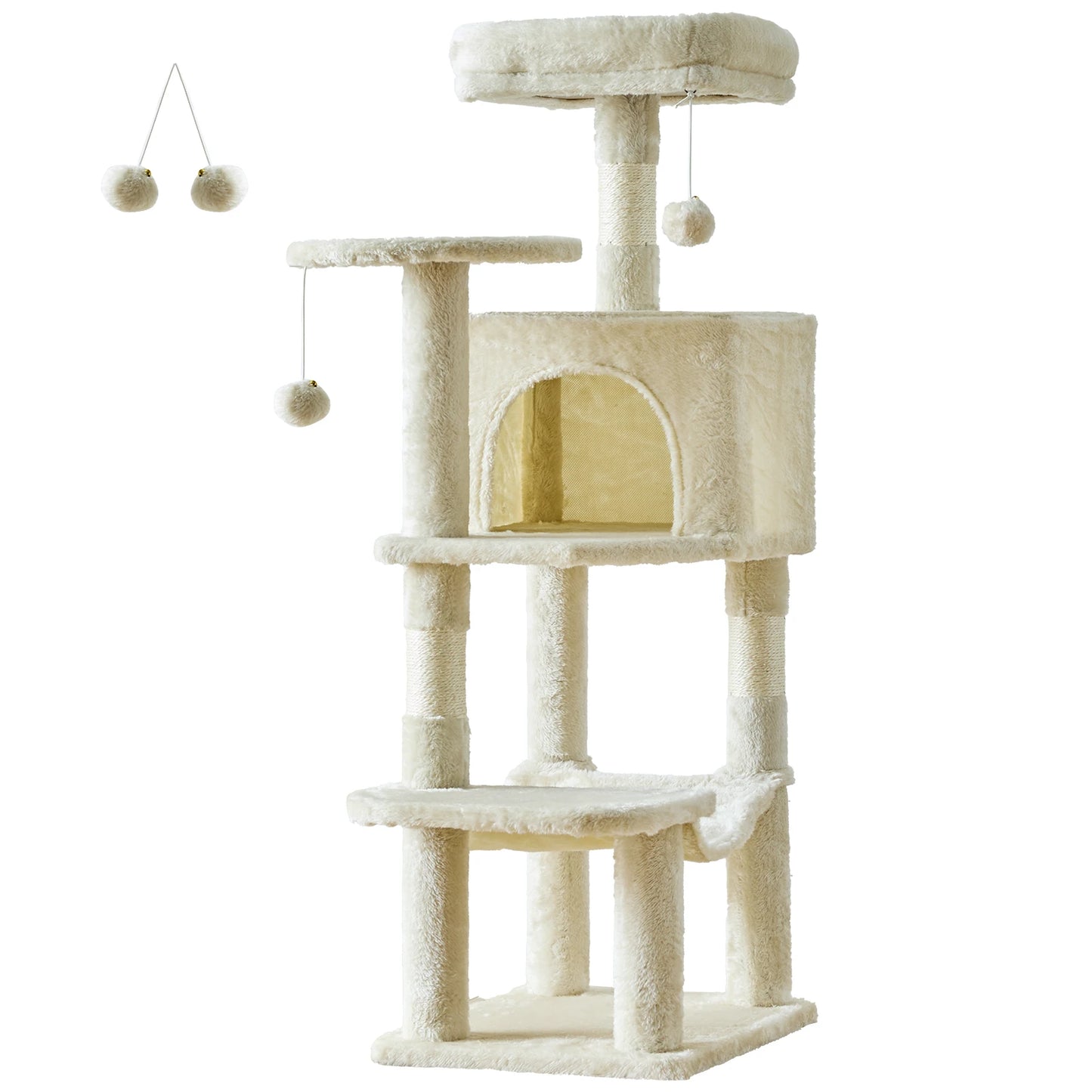44In Cat Tree, Tall, Multi-Cat Climbing Tower. Natural Sisal Scratching Posts. Stable Pet House for Indoor Cats