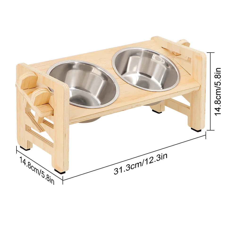 Elevated Small Dog Cat Bowls. Tilted, Adjustable Feeder Stand with 2 Stainless Steel Bowls for Puppies & Cats