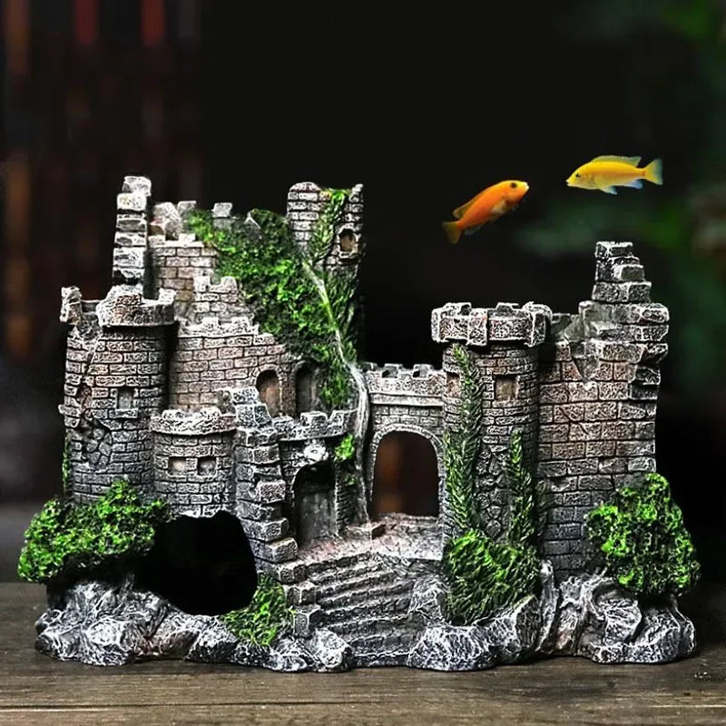 New Resin Fish Tank Ancient Castle Decoration. Aquarium Rock Cave Building Decoration