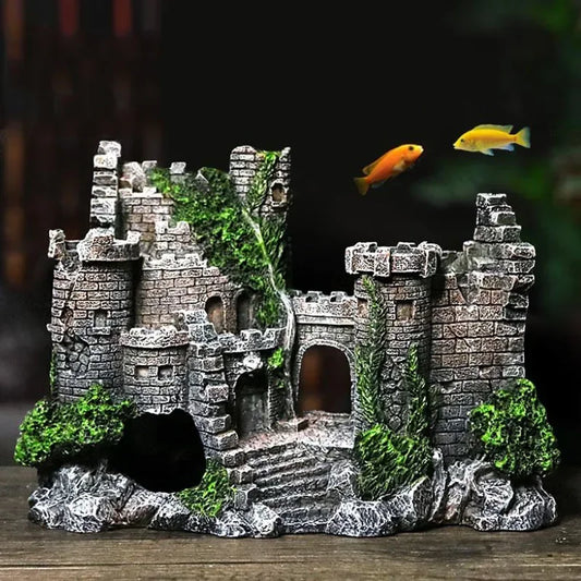 New Resin Fish Tank Ancient Castle Decoration. Aquarium Rock Cave Building Decoration