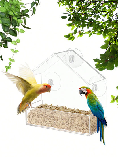 Acrylic Bird Feeder. Clear Window Outside Hanging Bird Feeder House with Suction Cup for Garden. Outdoor Backyard Wildlife Birding