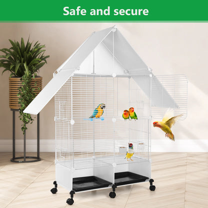 Bird Cage with Rolling Stand. House Shape Bird Cage. Large Iron Bird Cage with Lock. Bird Villa for Canary Finch ,Budgie & Lovebirds