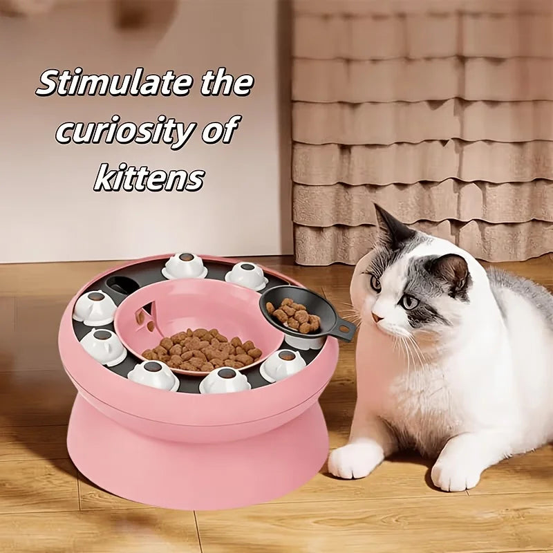 Interactive Cat Treat Dispenser Toy, Rotating Food Puzzle Bowl, Slow Feeder for Cats/Kittens, Funny Paw Work Design