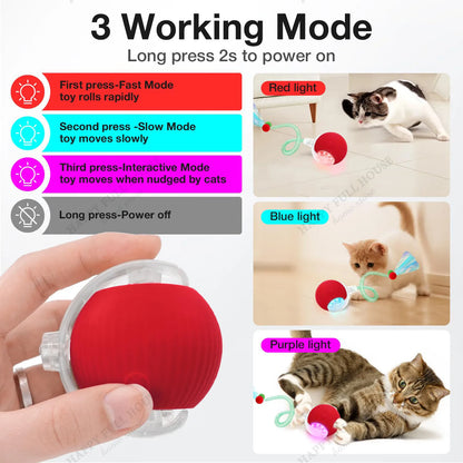 Cat Toys, Interactive with 3 Play Modes, Automatic Cat Toys, Electric Moving Ball for Indoor Bored Kitten & Adult Cats