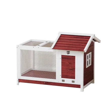 Rabbit Hutch, Outdoor & Indoor - Weatherproof, Wooden Rabbit Cage with Metal Frame Ramp, Removable Wire Netting for Small Animals