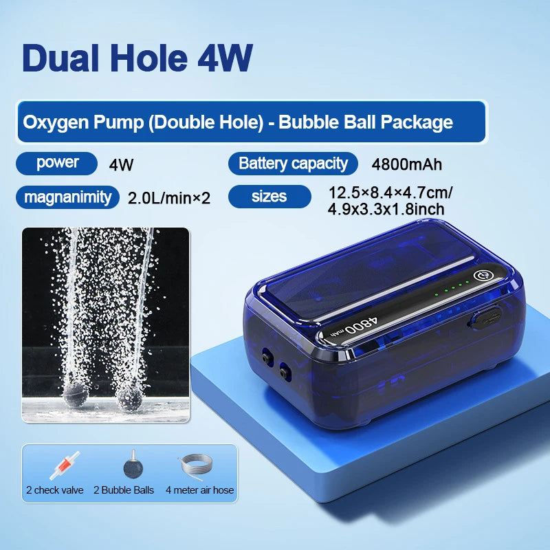 4800mAh aquarium oxygen pump, USB charging. Small, portable oxygen pump, Indoor and outdoor fishing aerator