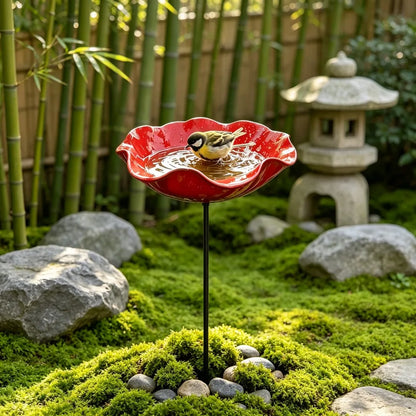 Bird Bath. Flower Shaped Metal Birdbath with Ground Stake. Water Feeder Bowl for Outdoor Garden/Patio.  Decorative Wild Bird Feeder