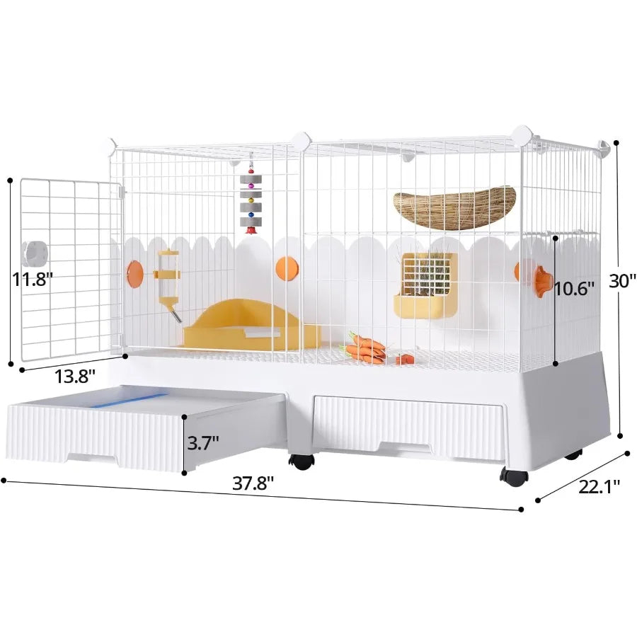 Large Indoor Rabbit Cage with Elevated Loft Design for Small Pets, Including Rabbits, Chinchillas and Guinea Pigs