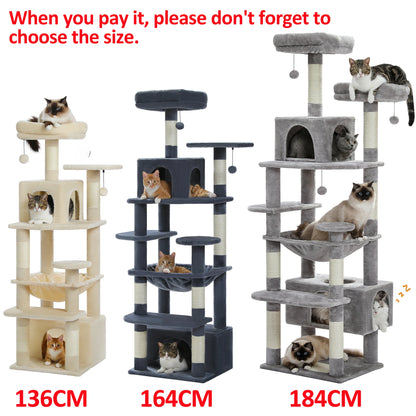 Large Cat Tree and Tower for Indoor Cats With Sisal-Covered Scratching Posts. Spacious Hammock, Padded Perches and Condos Cat Toys