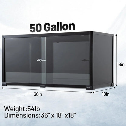 50 Gallon Reptile Terrarium, 36x18x18 Black-Tinted Glass Enclosure with Sliding Door & Mesh Top for Bearded Dragon, Gecko, Snake