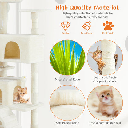 54in Tall Multi-Level Cat Tree Tower for Indoors. Pet Furniture Stable Kitty Play House with Sisal Scratching Post.
