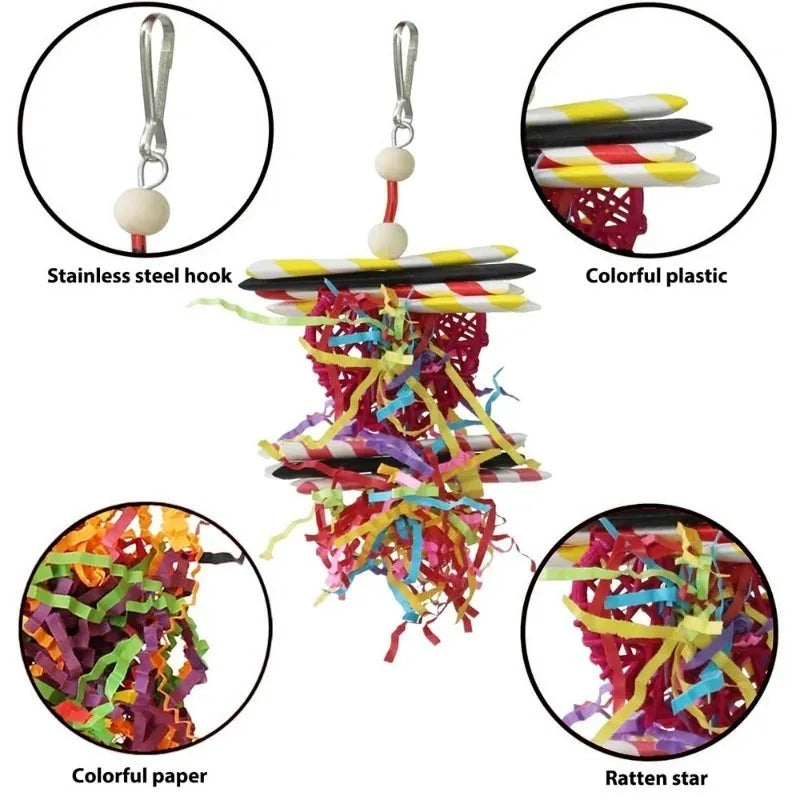 4PC Bird Toys. Parrot Accessories. Chewing Toys, Cage Hangings.