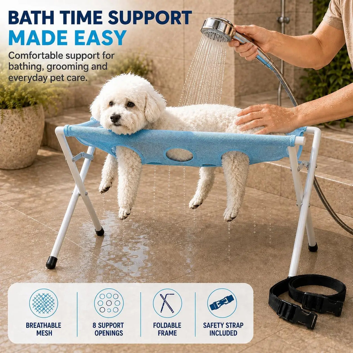 Dog Grooming Hammock, Foldable Cats Pet Paw, Bathing Wash Hammock Stand. Mesh Bath Support for Nail Trimming, Bathing, Grooming