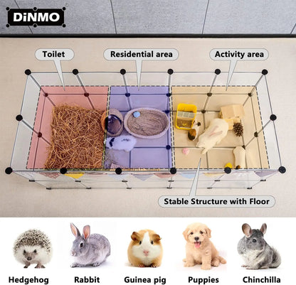 Portable Pet Playpen with Floor for Small Animals - Rabbit, Guinea Pig, Ferret Cage. 61x25x24 Inch
