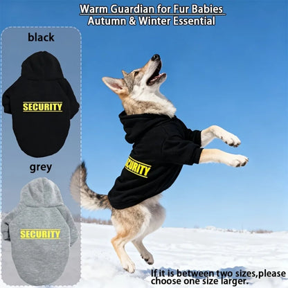 Pet Hoodie for Medium To Large Dogs | Classic Gray with Yellow SECURITY Print, Fleece-Lined for Warmth and Breathability