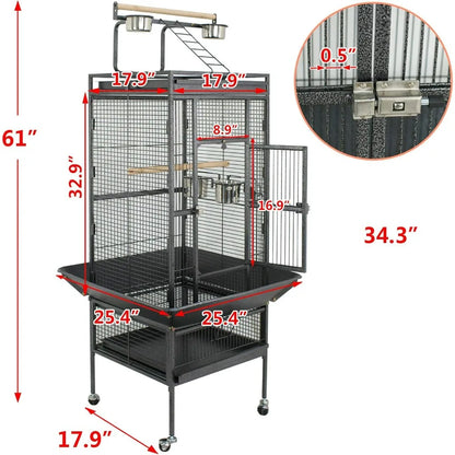 61-inch 2in1 Large Bird Cage with Rolling Stand. Playtop Parrot, Chinchilla, Finch Cage, Macaw, Conure, Cockatiel & Cockatoo Pet House