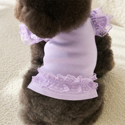 Lace Pet Summer Vest. Soft, Flying Sleeve, Base Skirt, Breathable Dog Clothes.