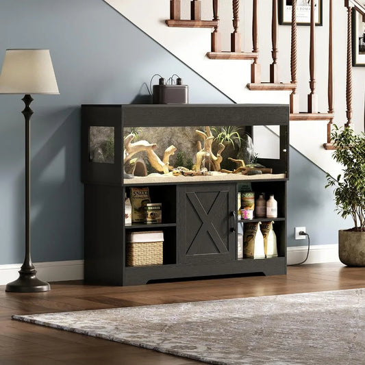60 Gallon Reptile Tank with Stand and Storage Cabinet. Designed for Lizards & Snakes Featuring Sliding Acrylic Doors Mesh Top