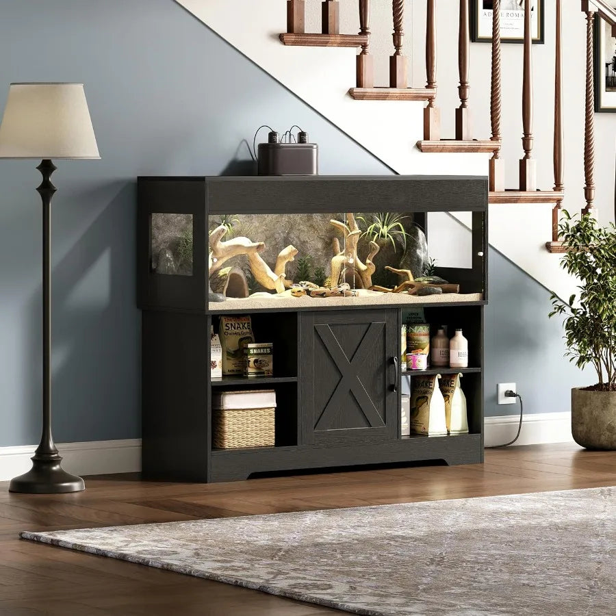 60 Gallon Reptile Tank with Stand and Storage Cabinet. Designed for Lizards & Snakes Featuring Sliding Acrylic Doors Mesh Top