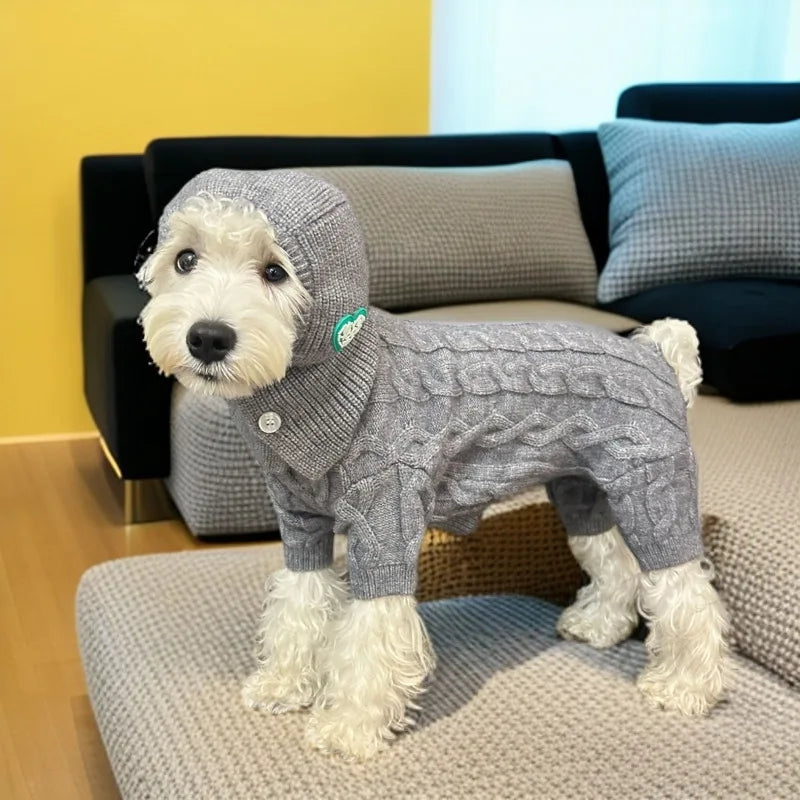 Autumn and Winter Pet Four Legged Knitted Warm Jumpsuit With Hat.