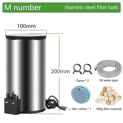 Aquarium Filter Barrel. Silent, Desktop. Built in Water Pump Filter. USB Powered Fish Tank. Stainless Steel Filter Barrel