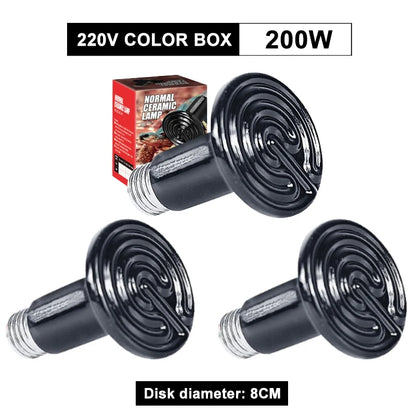 3PCS Reptiles Far Infrared Heating Bulb. 220V/110V 25W 50W 75W 100W E27, Black Ceramic Heat Lamp for Turtle, Snake,  Chameleon