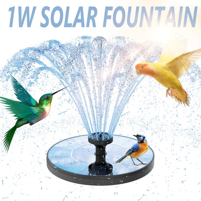 New 1W/1.5W/2.5W/3.5W Outdoor Solar Fountain, Water Pump Bird Bath Fountain with 6 Nozzles Suitable for Courtyard Garden Pools