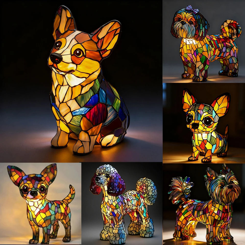 LED Night Light Glowing Dog. Series Artistic Animal Statue. French Bulldog, Labrador Retriever, Golden Retriever. Resin Ornaments