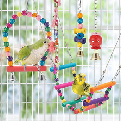 Bird Cage Toys for Parrots. Wood Birds Swing. Reliable, Chewable Bite Bridge. Wooden Beads Shape. Parrot Toy, 11pcs Bird Toys