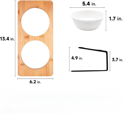 Elevated Cat Ceramic Bowls,15° Tilted & Raised Food Feeding Dishes, Solid Bamboo Water Stand & Feeder Set for Cats and Puppies