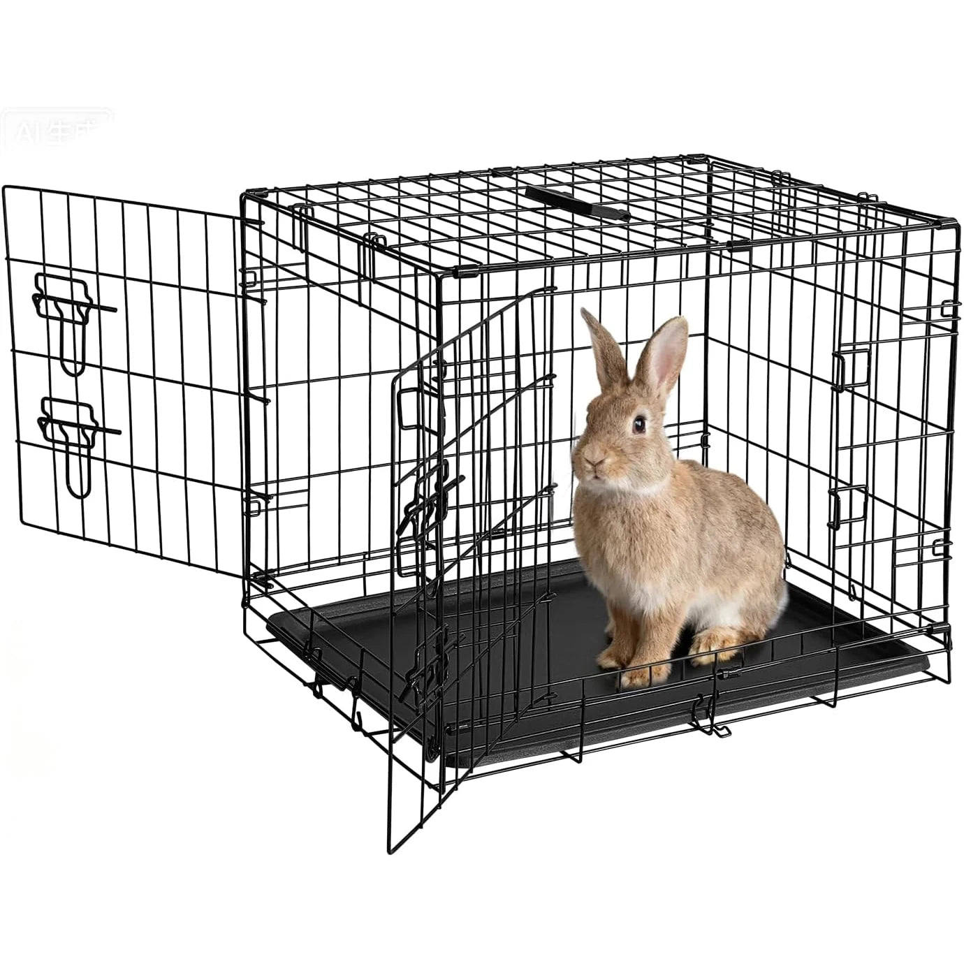 24/48 Inch Rabbit Cage, Portable, Folding Small Crate. Rabbit Carriers with Slide Out Tray & 2 Doors for Bunny, Ferret, Chinchilla & Rat
