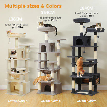 Large Cat Tree and Tower for Indoor Cats With Sisal-Covered Scratching Posts. Spacious Hammock, Padded Perches and Condos Cat Toys