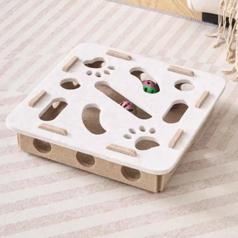 Pet Cat Puzzle Maze Holes. Felt Box With Bell Ball. Kitten Playing Toys Interactive.