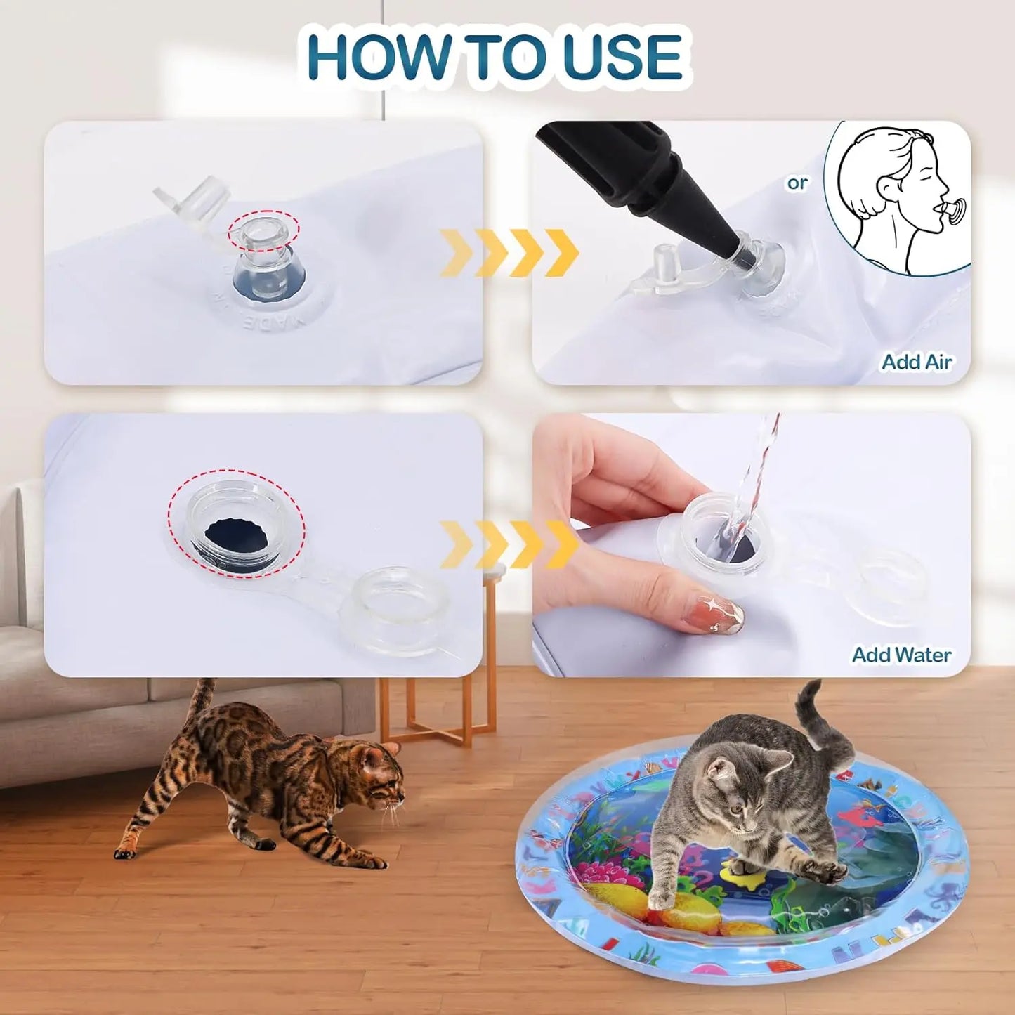 Pet Water Sensory Play Mat for Cats and Dogs. Thickened Cooling Pad. Interactive, Self Play Toy for Pets Indoor Activity