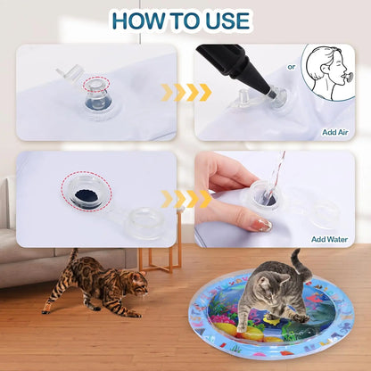 Pet Water Sensory Play Mat for Cats and Dogs. Thickened Cooling Pad. Interactive, Self Play Toy for Pets Indoor Activity