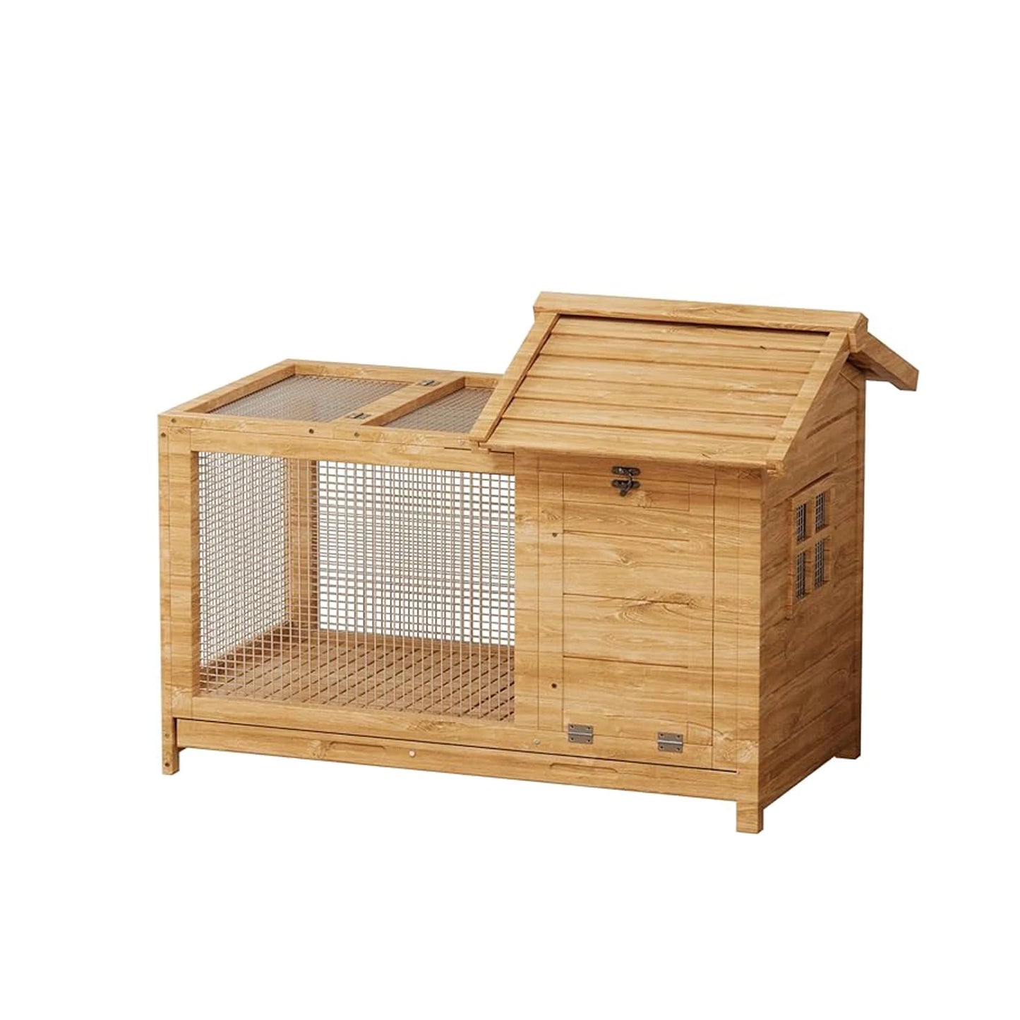 Rabbit Hutch, Outdoor & Indoor - Weatherproof, Wooden Rabbit Cage with Metal Frame Ramp, Removable Wire Netting for Small Animals