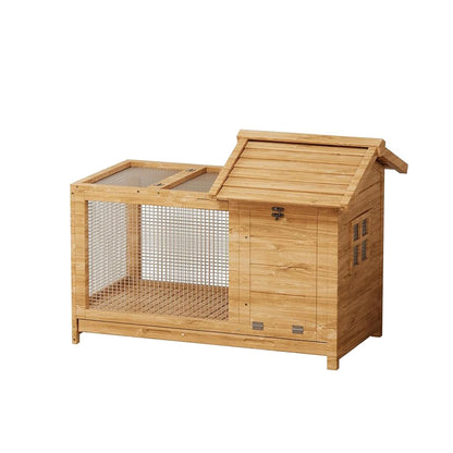 Rabbit Hutch, Outdoor & Indoor - Weatherproof, Wooden Rabbit Cage with Metal Frame Ramp, Removable Wire Netting for Small Animals