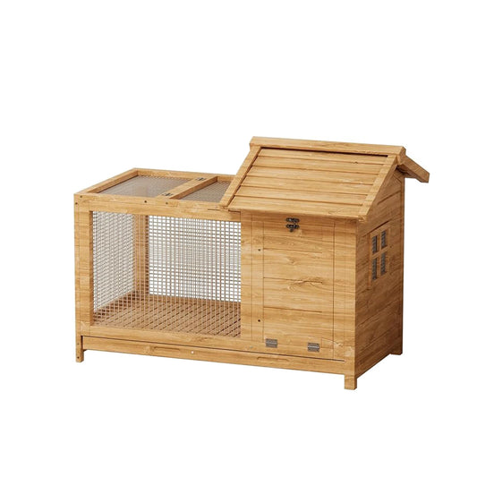 Rabbit Hutch, Outdoor & Indoor - Weatherproof, Wooden Rabbit Cage with Metal Frame Ramp, Removable Wire Netting for Small Animals